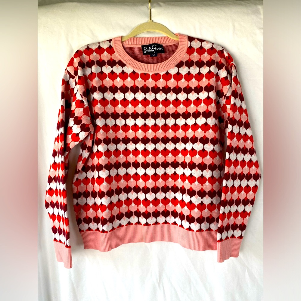 SYLVIE sweater Pink Hearts M/L Leslie Evers 🤍❤️🩷